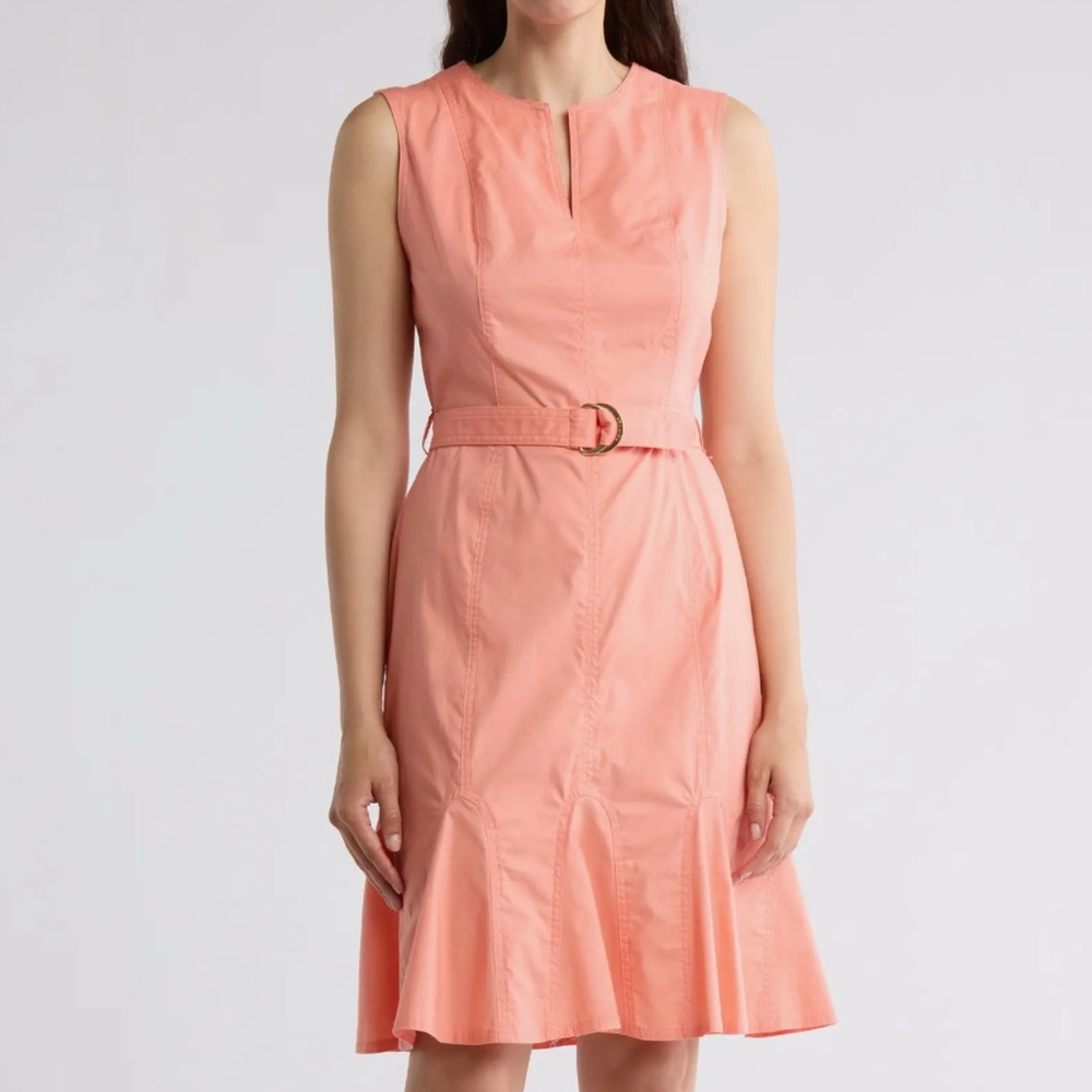 Calvin Klein Coral Belted Midi Dress